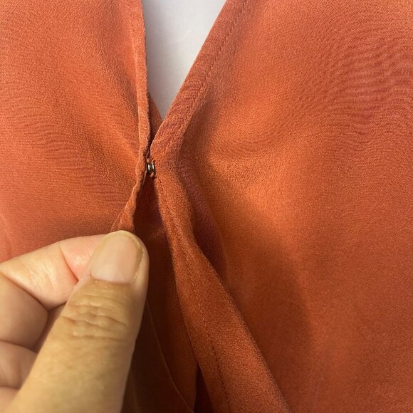 Madewell Rust 3/4 Sleeve 100% Silk Wrap Blouse V-Neck Tie Waist Detail SZ M - Picture 5 of 12